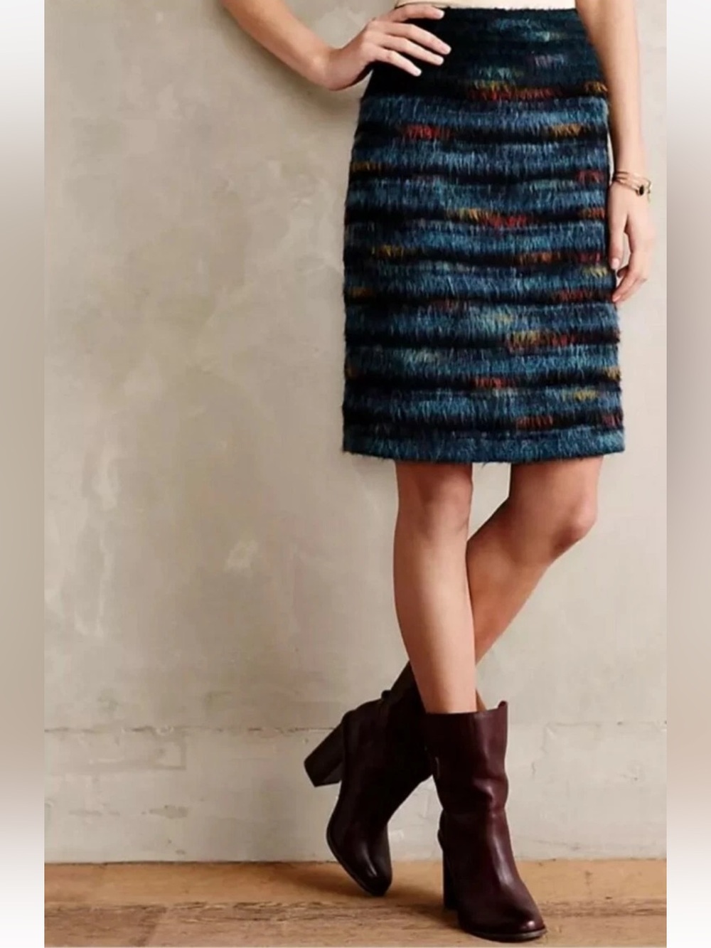 Maeve Wool Blend Pencil Skirt with Multicolor Accents - 8